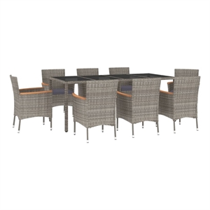 Bowery Hill Contemporary 9 Piece Poly Rattan Patio Dining Set in Gray