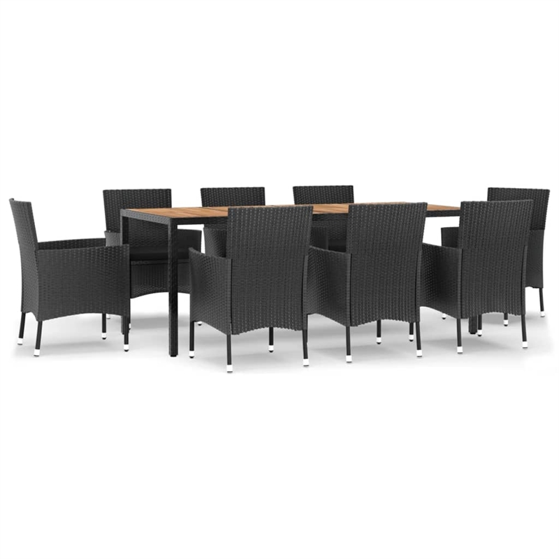 Bowery Hill Contemporary Weather-Resistant 9 Piece Patio Dining Set in Black