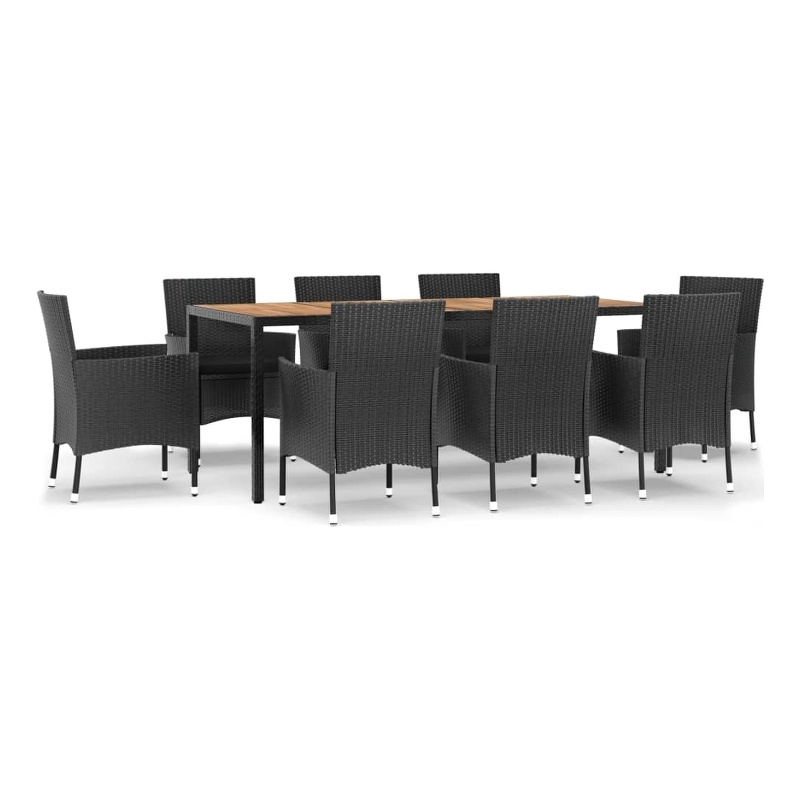 Bowery Hill Contemporary Weather-Resistant 9 Piece Patio Dining Set in Black
