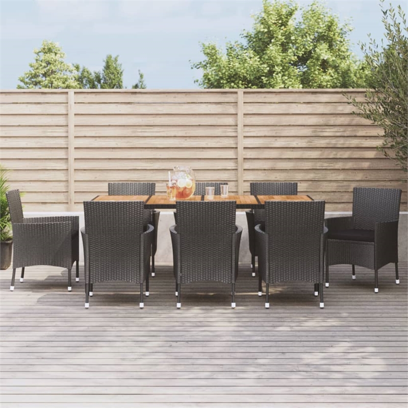 Bowery Hill Contemporary Weather-Resistant 9 Piece Patio Dining Set in Black