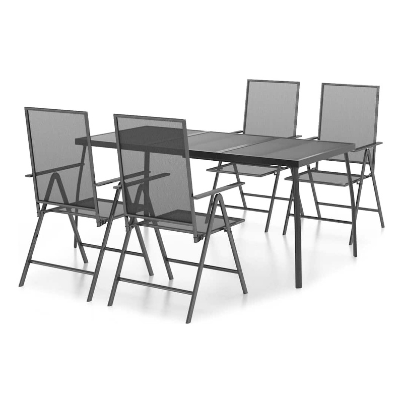 Bowery Hill Medium Height-Adjustable Garden Dining Set in Anthracite/Gray Steel