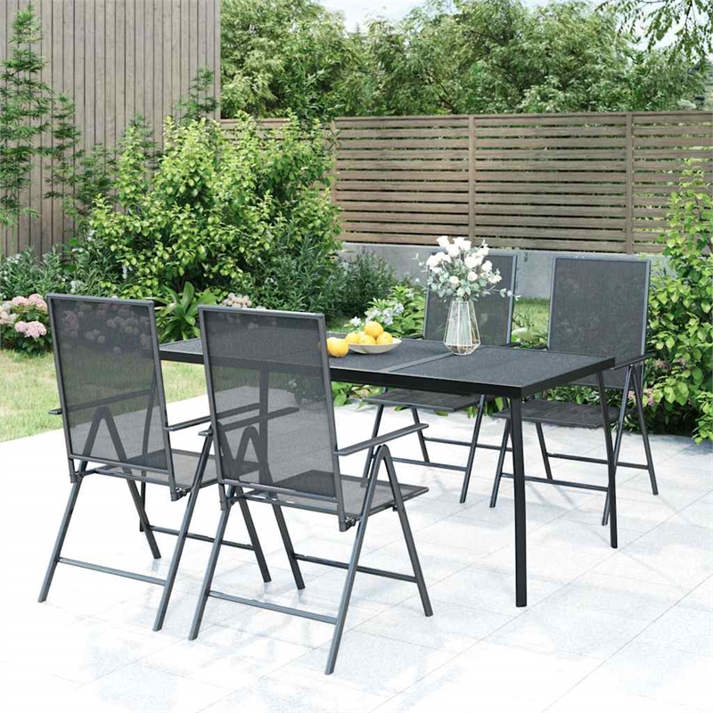Bowery Hill Medium Height-Adjustable Garden Dining Set in Anthracite/Gray Steel