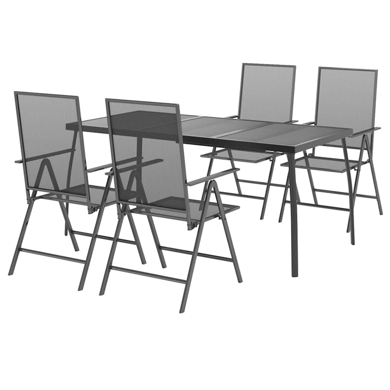 Bowery Hill Medium Height-Adjustable Garden Dining Set in Anthracite/Gray Steel