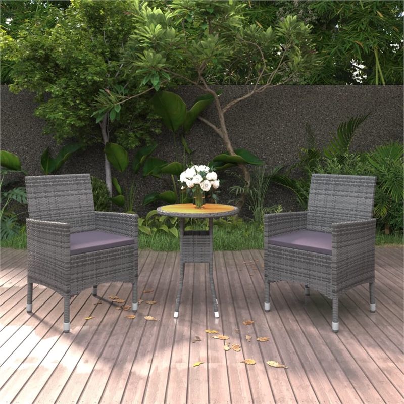 Bowery Hill Poly Rattan Medium Durable Garden Dining Set in Gray