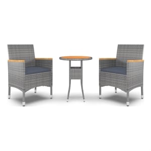 Bowery Hill Poly Rattan 3 Piece Garden Dining Set in Gray/Dark Gray