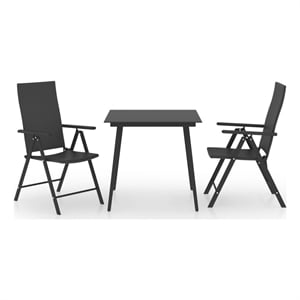 Bowery Hill PE Rattan Standard Dining Set with Adjustable Armrests in Black
