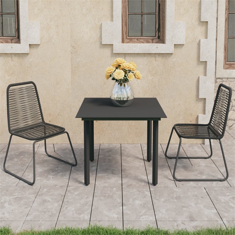 Bowery Hill PVC Rattan/Powder-Coated Steel Standard Dining Set in Black