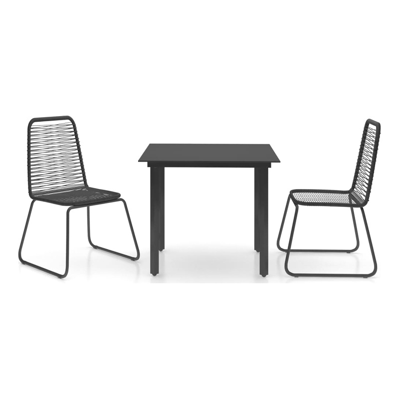 Bowery Hill PVC Rattan/Powder-Coated Steel Standard Dining Set in Black