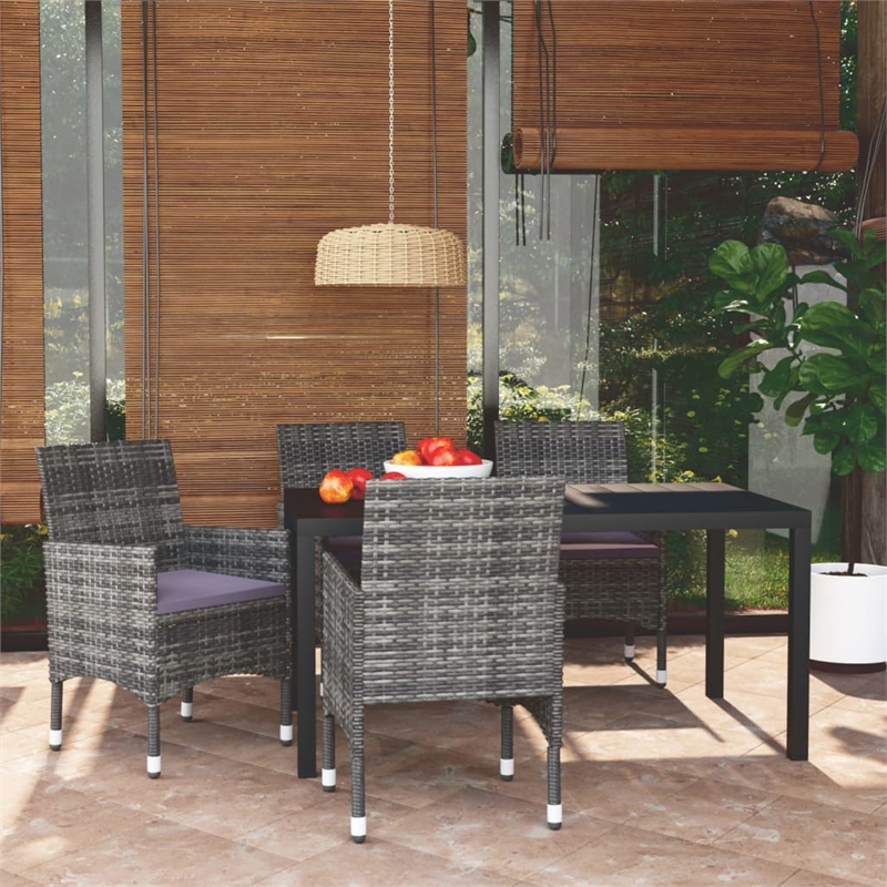 Bowery Hill Contemporary PE Rattan/Aluminum Dining Set in Gray