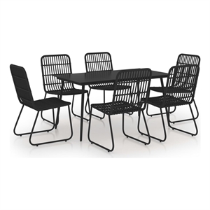 Bowery Hill Poly Rattan/Powder-Coated Steel/Glass Dining Set in Black