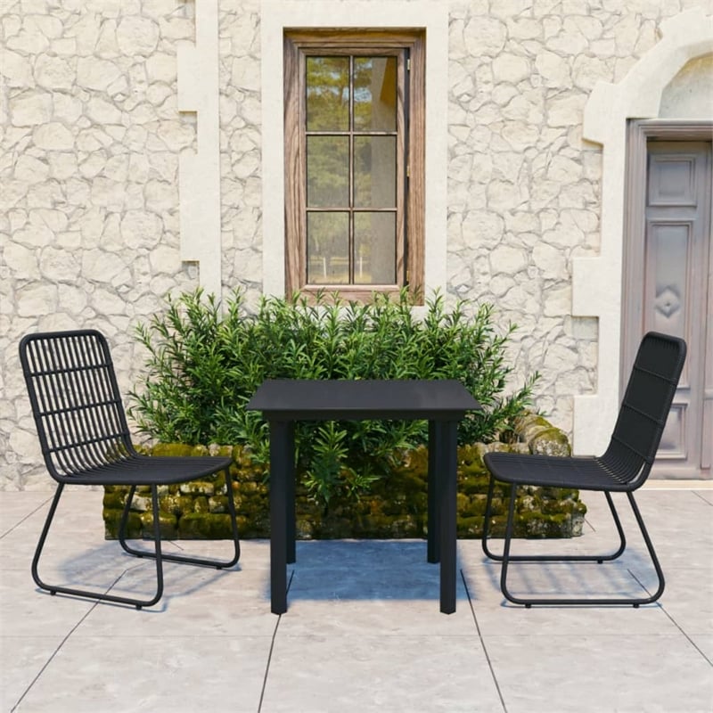 Bowery Hill Poly Rattan/Powder-Coated Steel/Tempered Glass Dining Set in Black
