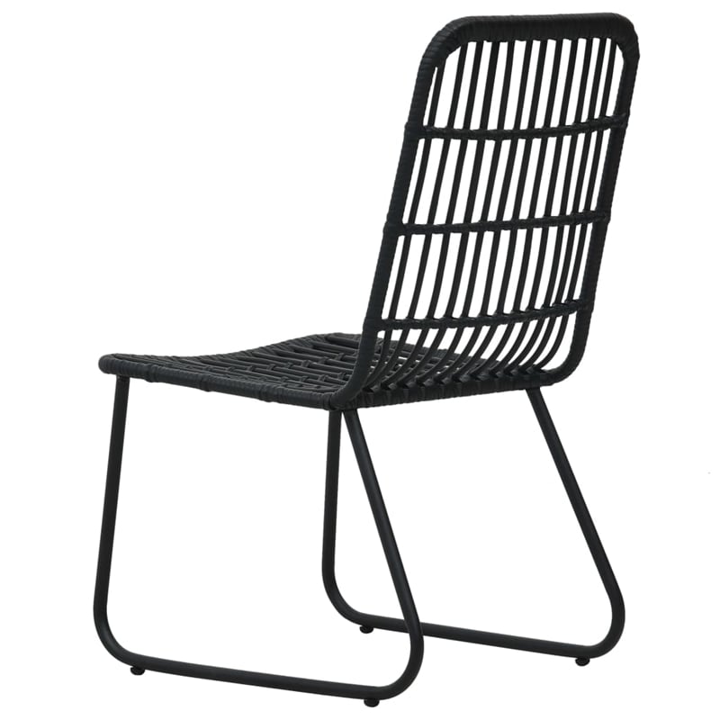 Bowery Hill Poly Rattan/Powder-Coated Steel/Tempered Glass Dining Set in Black