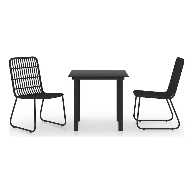 Bowery Hill Poly Rattan/Powder-Coated Steel/Tempered Glass Dining Set in Black