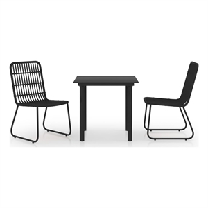 Bowery Hill Poly Rattan/Powder-Coated Steel/Tempered Glass Dining Set in Black