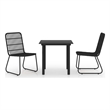 Bowery Hill Poly Rattan/Powder-Coated Steel/Tempered Glass Dining Set in Black