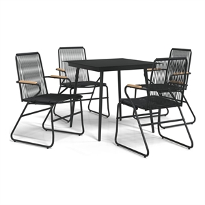 Bowery Hill Contemporary Powder-Coated Garden Dining Set in Black