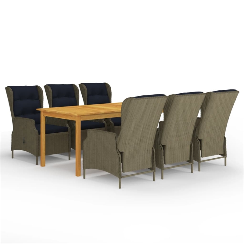 Bowery Hill Contemporary Dining Set in Brown Table/Black Cushions