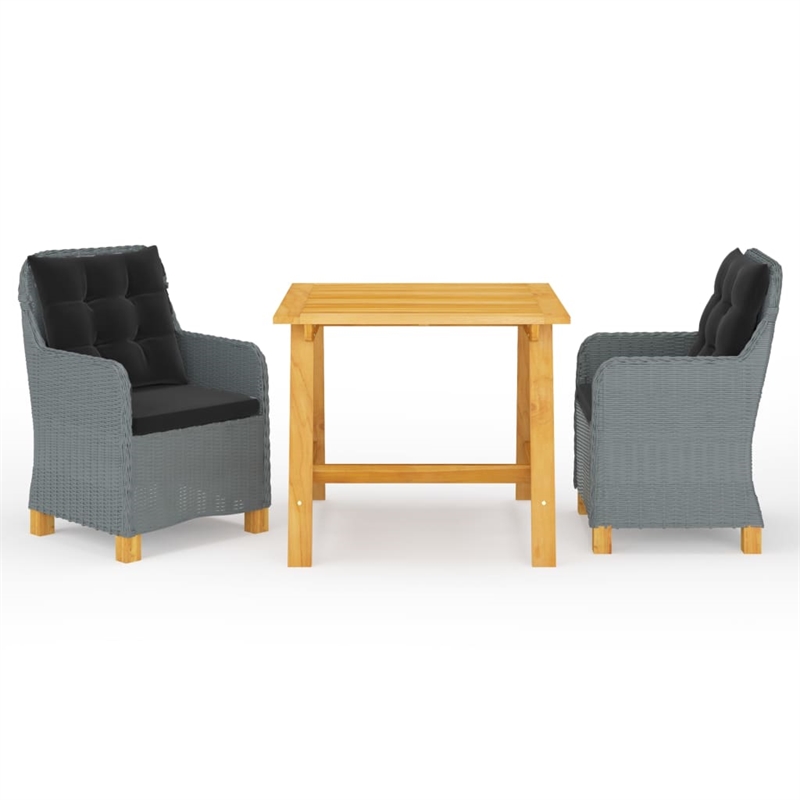 Bowery Hill Contemporary 3 Piece Dining Set in Light Gray/Black