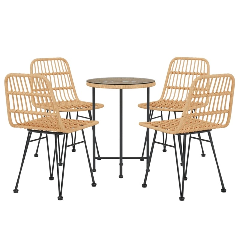 Bowery Hill Steel/Tempered Glass/Polyethylene Rattan Garden Dining Set in Black