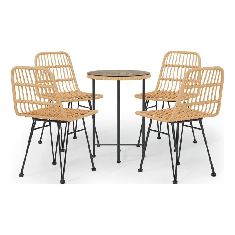 Bowery Hill Steel/Tempered Glass/Polyethylene Rattan Garden Dining Set in Black