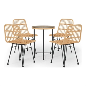 Bowery Hill Steel/Tempered Glass/Polyethylene Rattan Garden Dining Set in Black