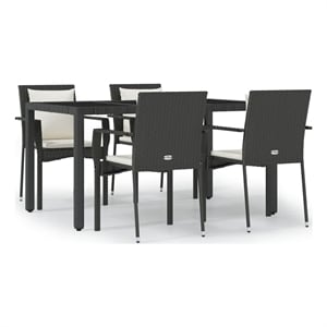 Bowery Hill Contemporary Garden Dining Set in Black/Cream White