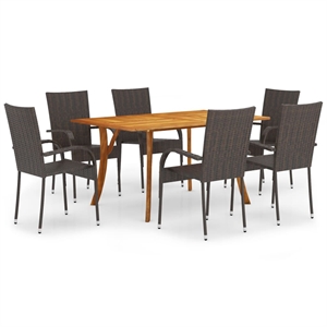 Bowery Hill Contemporary Solid Acacia Wood/PE Rattan Dining Set in Brown
