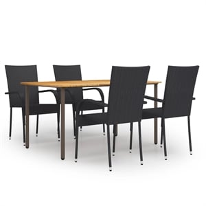 Bowery Hill Contemporary Weather-Resistant Dining Set in Black/Natural