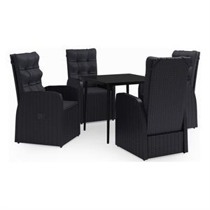 Bowery Hill PE Rattan/Powder-Coated Steel/Glass Garden Dining Set in Black