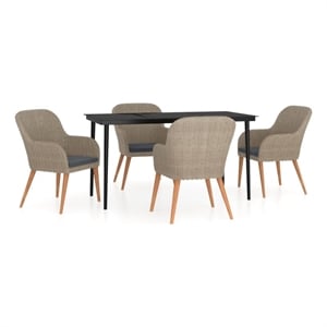 Bowery Hill Contemporary Weather-Resistant Garden Dining Set in Brown