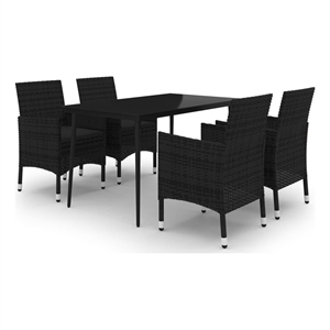 Bowery Hill Contemporary PE Rattan Durable Garden Dining Set in Black