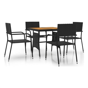 Bowery Hill PE Rattan/Steel/Solid Acacia Wood Outdoor Dining Set in Black