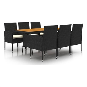 Bowery Hill PE Rattan/Steel/Solid Acacia Wood Outdoor Dining Set in Black