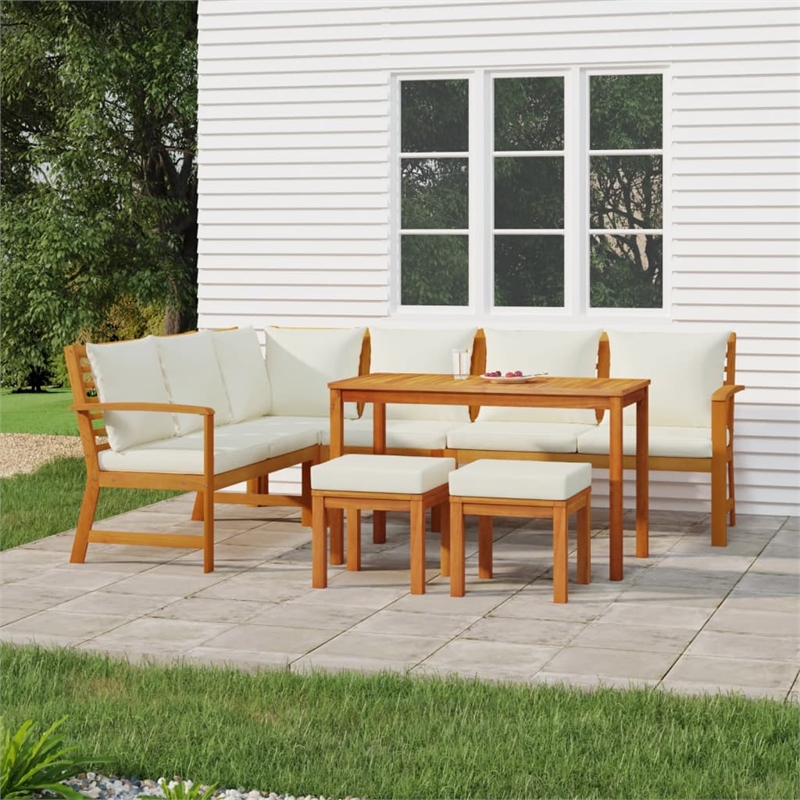 Bowery Hill Contemporary Garden Dining Set Cream White/Natural Wood