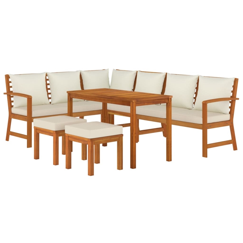 Bowery Hill Contemporary Garden Dining Set Cream White/Natural Wood