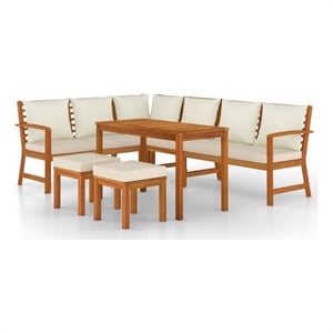 Bowery Hill Contemporary Garden Dining Set Cream White/Natural Wood