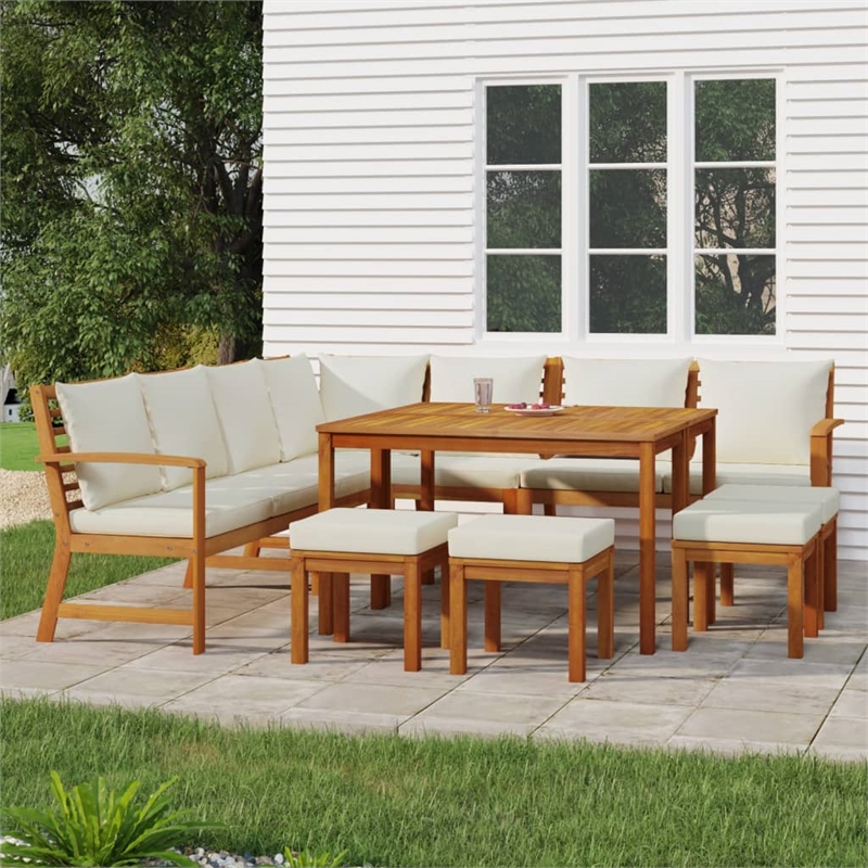 Bowery Hill Contemporary Garden Dining Set Natural Wood/Cream