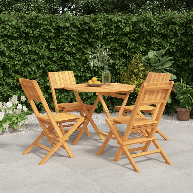 Bowery Hill Solid Teak Wood Medium Foldable Garden Dining Set in Natural