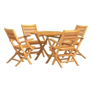 Bowery Hill Solid Teak Wood Small Foldable Garden Dining Set in Natural