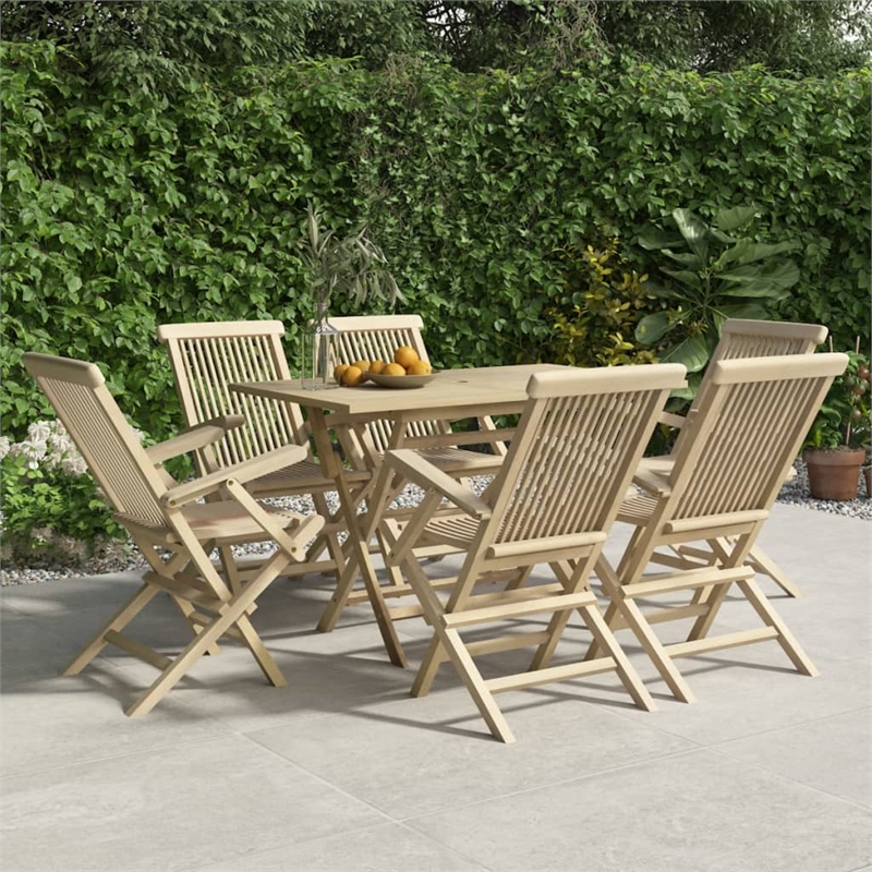 Bowery Hill Solid Teak Wood Medium Foldable Garden Dining Set in Gray