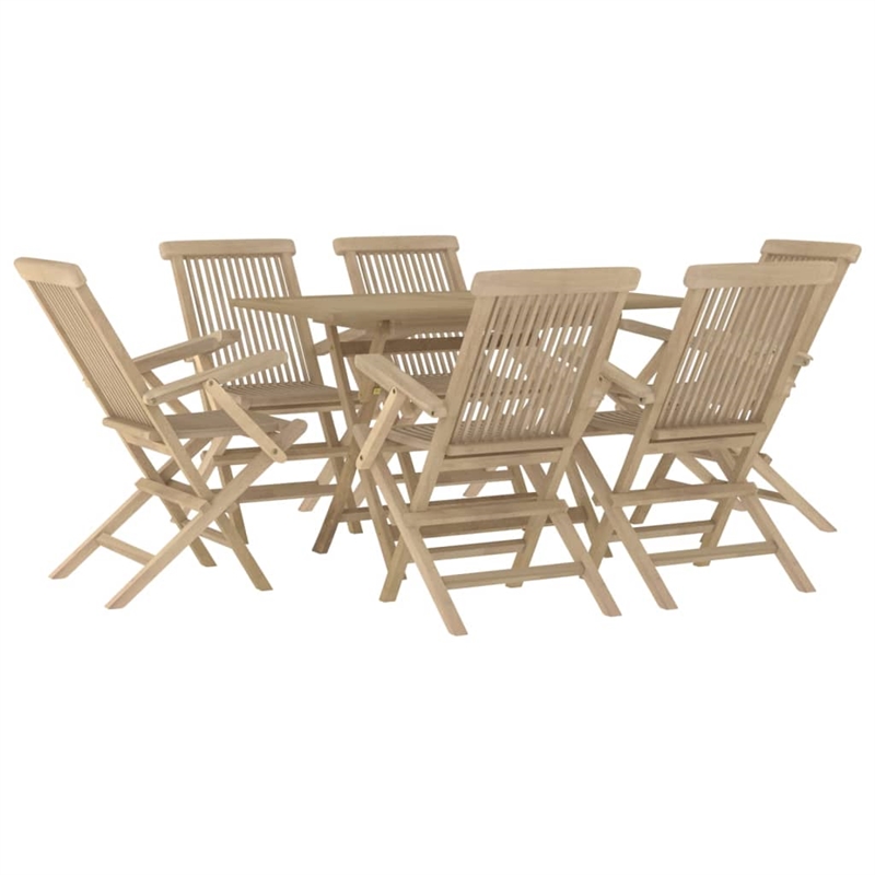 Bowery Hill Solid Teak Wood Medium Foldable Garden Dining Set in Gray