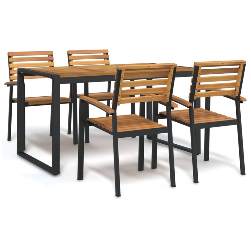 Bowery Hill Contemporary Garden Dining Set Natural Wood and in Black