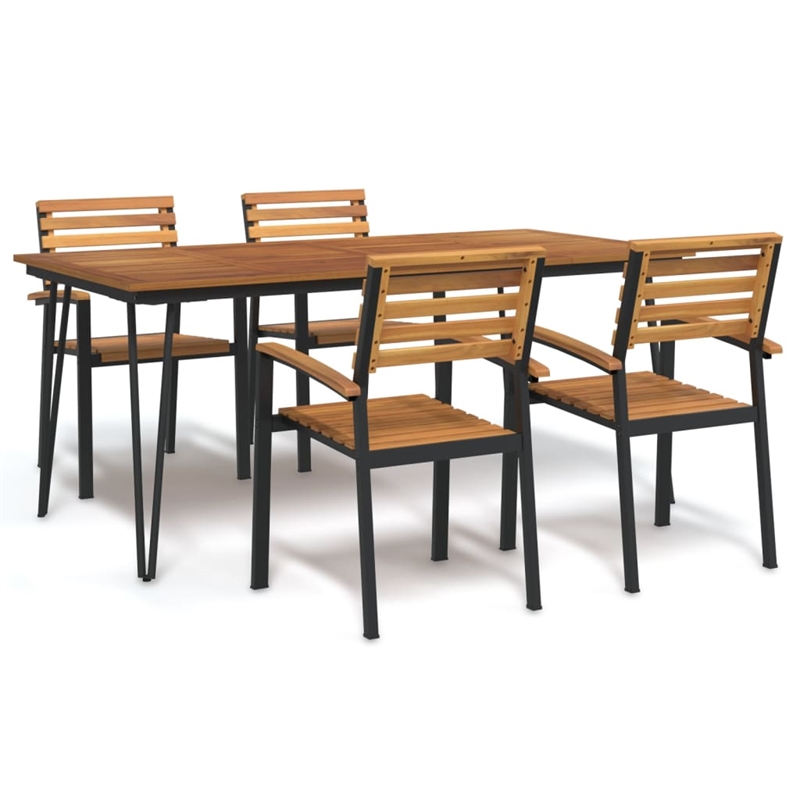 Bowery Hill Contemporary Garden Dining Set Natural Wood and in Black