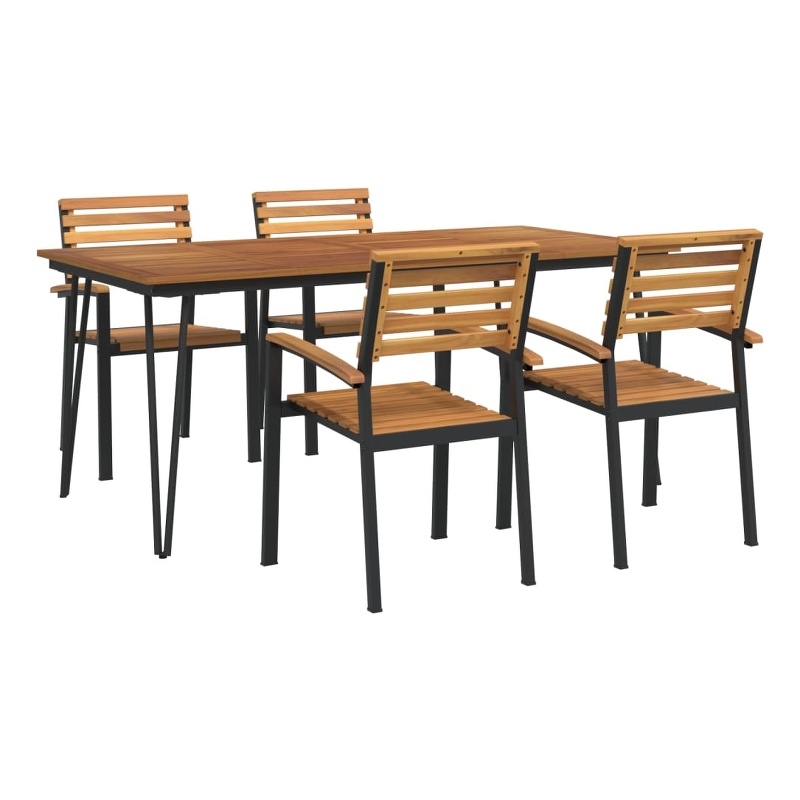 Bowery Hill Contemporary Garden Dining Set Natural Wood and in Black