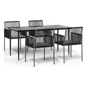 Bowery Hill Contemporary Garden Dining Set in Black/Light in Gray