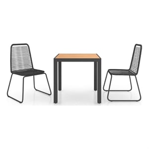 Bowery Hill PVC Rattan Compact Lightweight Dining Set in Black/Brown