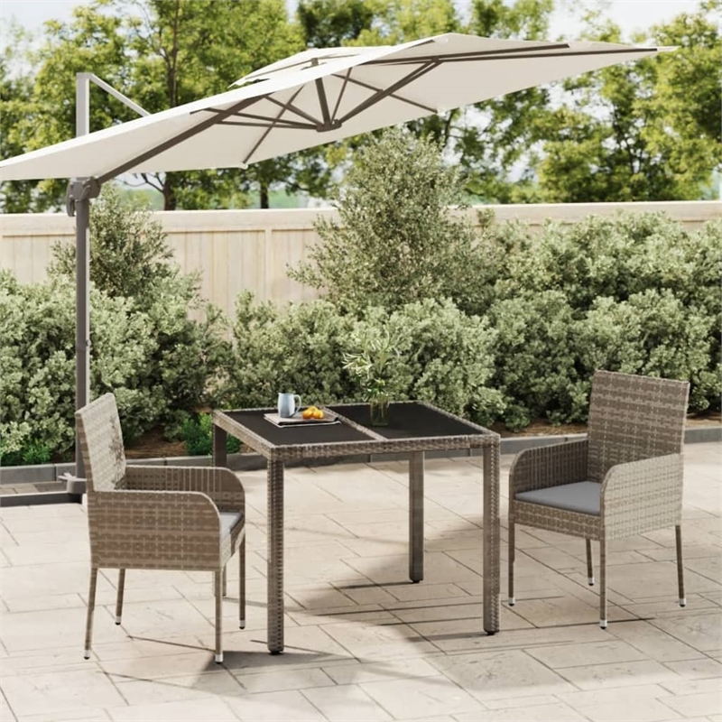 Bowery Hill Contemporary Weather-Resistant 3 Piece Garden Dining Set in Gray