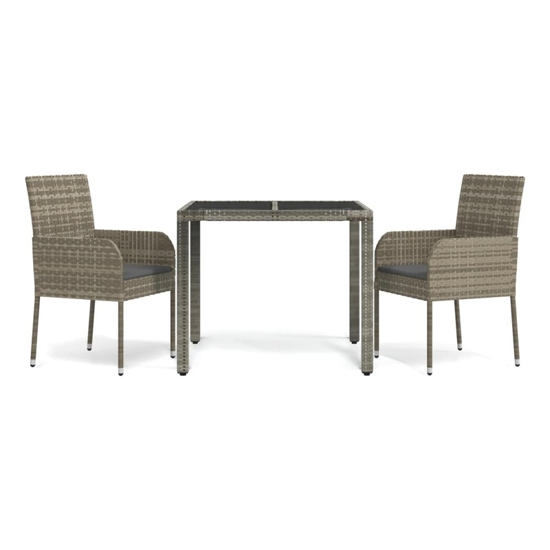 Bowery Hill Contemporary Weather-Resistant 3 Piece Garden Dining Set in Gray