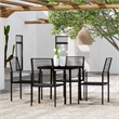 Bowery Hill Powder-Coated Steel/Glass/PVC Hollow Rattan Dining Set in Black