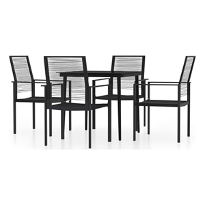 Bowery Hill Powder-Coated Steel/Glass/PVC Hollow Rattan Dining Set in Black